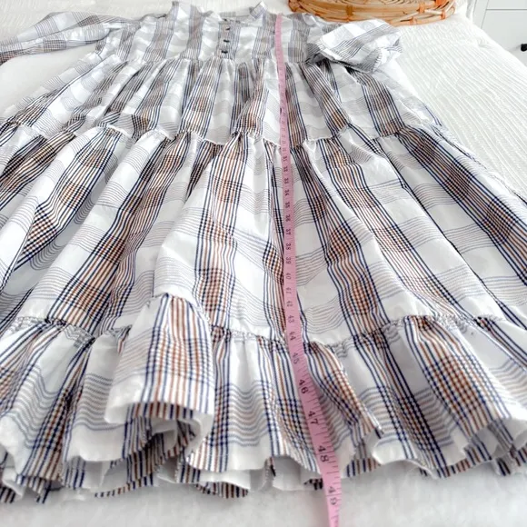 Baum und Pferdgarten Alexine Midi Long Dress Cream Navy Brown Plaid
