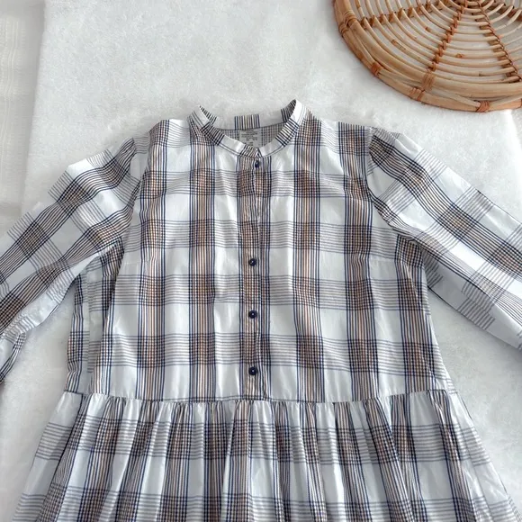 Baum und Pferdgarten Alexine Midi Long Dress Cream Navy Brown Plaid