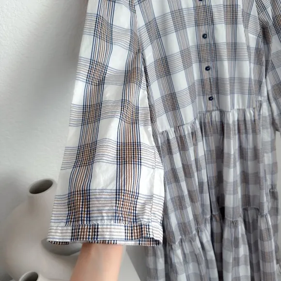 Baum und Pferdgarten Alexine Midi Long Dress Cream Navy Brown Plaid