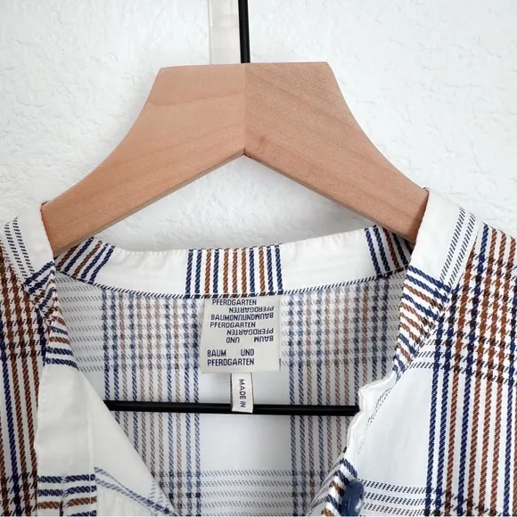 Baum und Pferdgarten Alexine Midi Long Dress Cream Navy Brown Plaid
