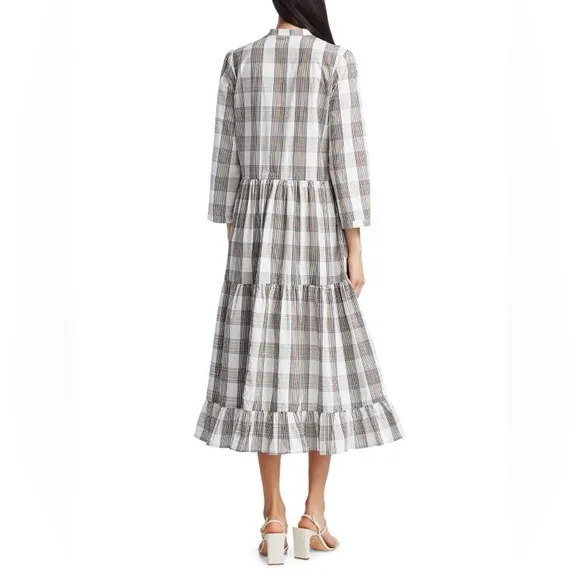Baum und Pferdgarten Alexine Midi Long Dress Cream Navy Brown Plaid