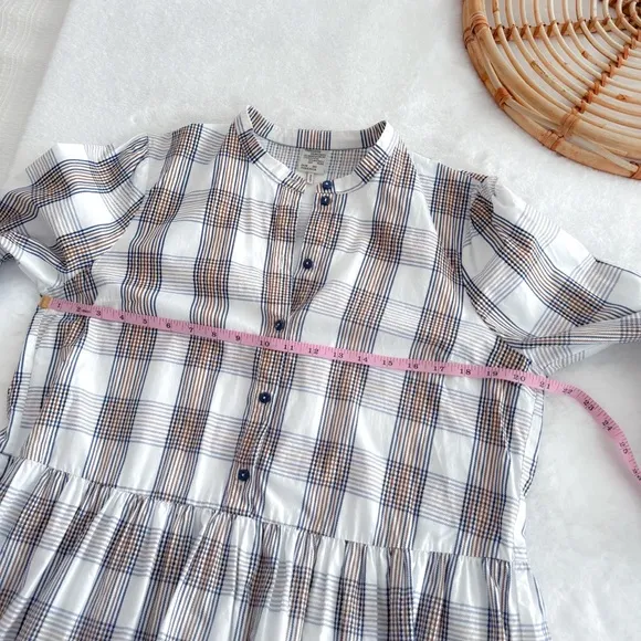 Baum und Pferdgarten Alexine Midi Long Dress Cream Navy Brown Plaid