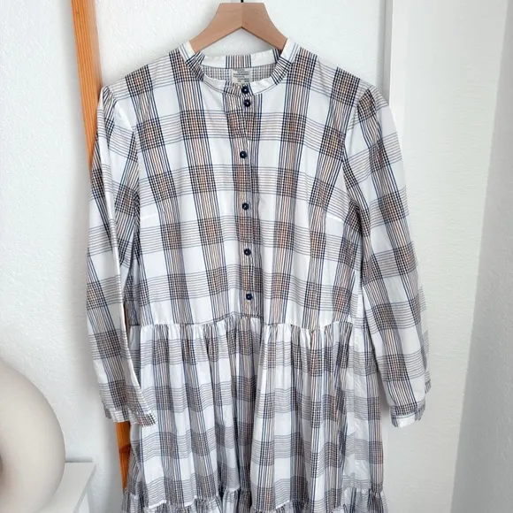 Baum und Pferdgarten Alexine Midi Long Dress Cream Navy Brown Plaid