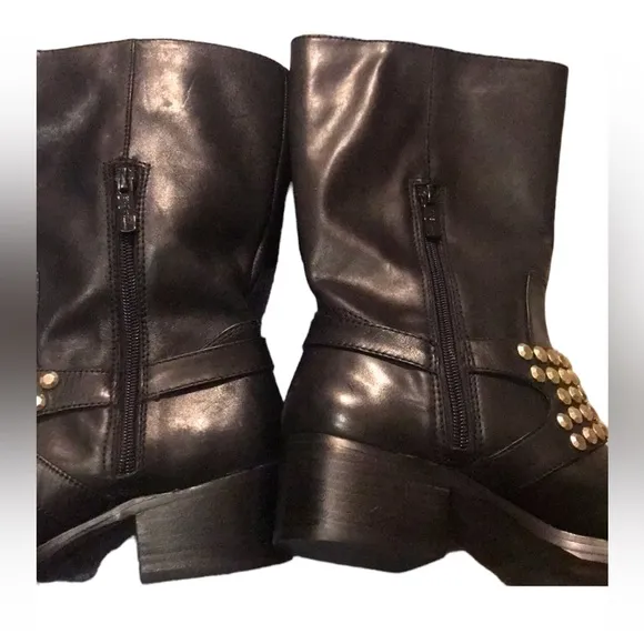 BCBG Silver Studded Black Short Biker Style Boots