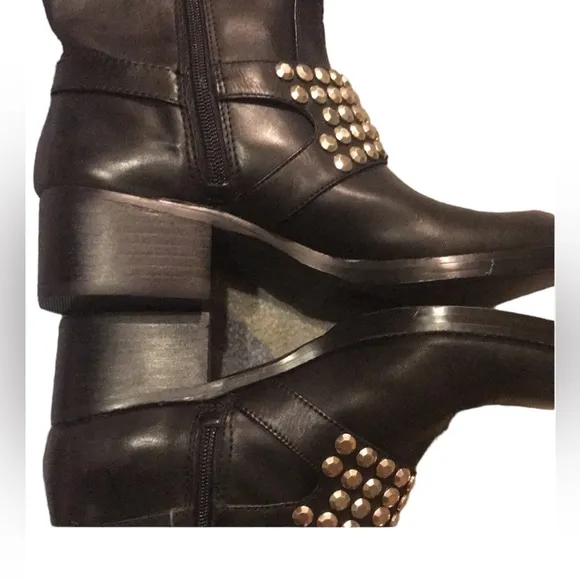BCBG Silver Studded Black Short Biker Style Boots