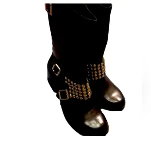 BCBG Silver Studded Black Short Biker Style Boots