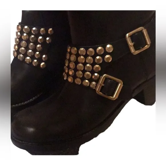 BCBG Silver Studded Black Short Biker Style Boots