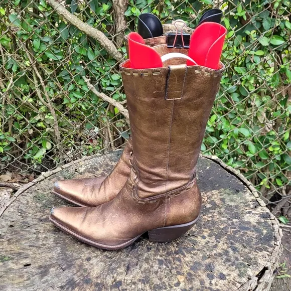 BCBGirls Leather Cowboy Boots Bronze Washed Metallic 7.B