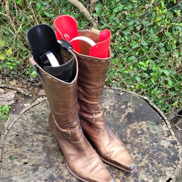 BCBGirls Leather Cowboy Boots Bronze Washed Metallic 7.B