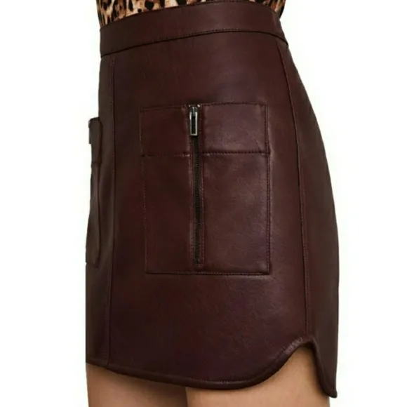 BCBGMAXAZRIA Bordeaux Burgundy Skirt With Front Pockets and Zippers 2 XSmall NWT