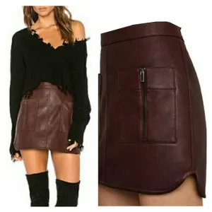BCBGMAXAZRIA Bordeaux Burgundy Skirt With Front Pockets and Zippers 2 XSmall NWT