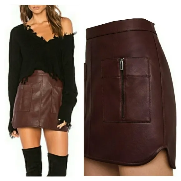BCBGMAXAZRIA Bordeaux Burgundy Skirt With Front Pockets and Zippers 2 XSmall NWT
