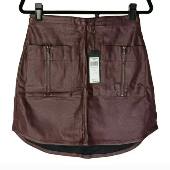 BCBGMAXAZRIA Bordeaux Burgundy Skirt With Front Pockets and Zippers 2 XSmall NWT