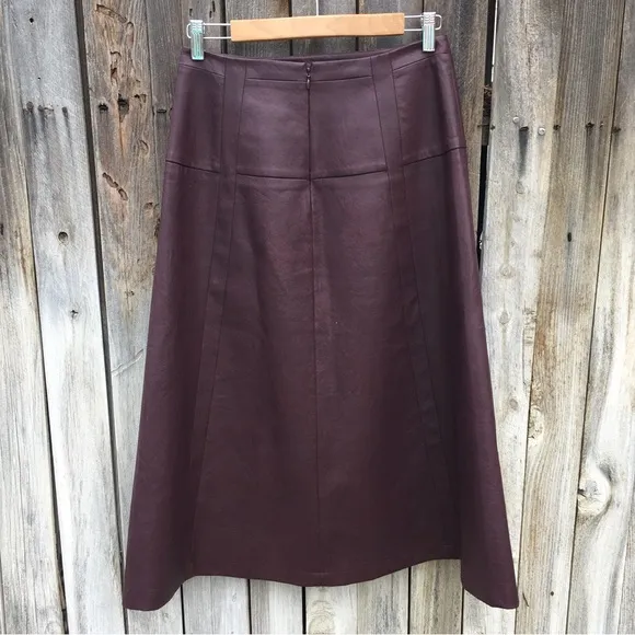 BCBGMaxAzria Vintage Y2K Faux Leather Midi Skirt Burgundy 4