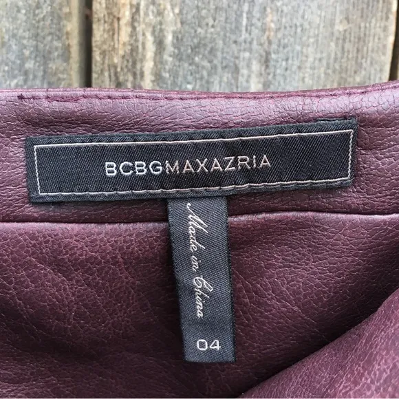 BCBGMaxAzria Vintage Y2K Faux Leather Midi Skirt Burgundy 4