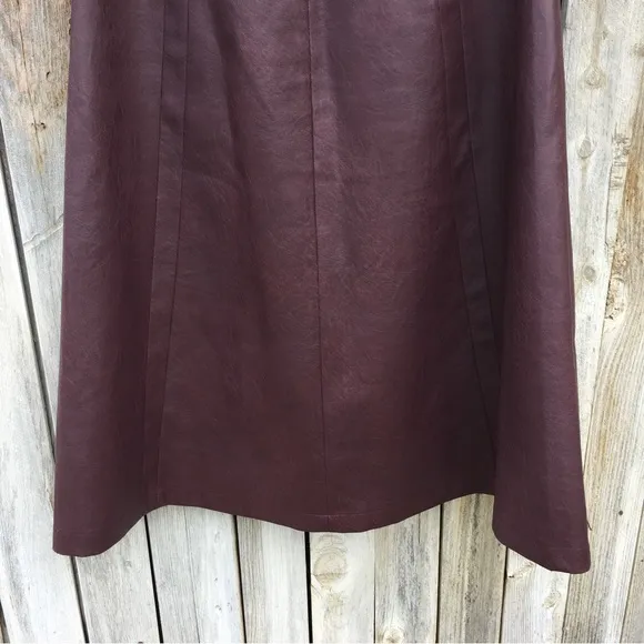BCBGMaxAzria Vintage Y2K Faux Leather Midi Skirt Burgundy 4