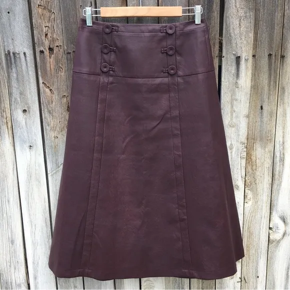BCBGMaxAzria Vintage Y2K Faux Leather Midi Skirt Burgundy 4