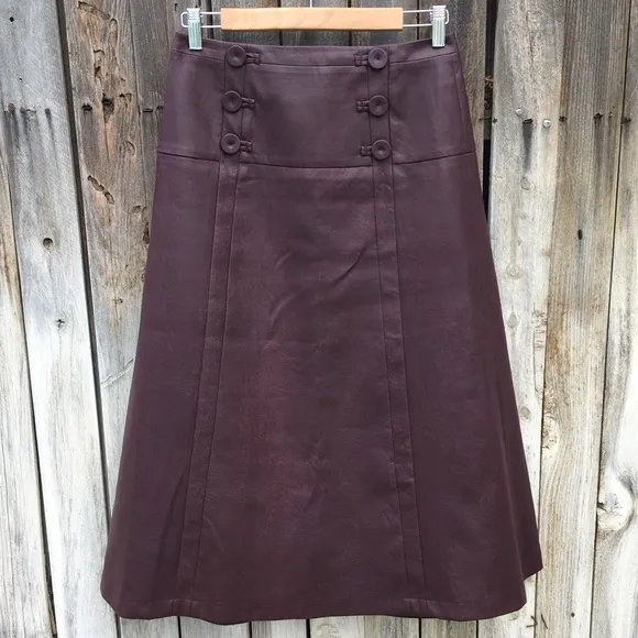 BCBGMaxAzria Vintage Y2K Faux Leather Midi Skirt Burgundy 4