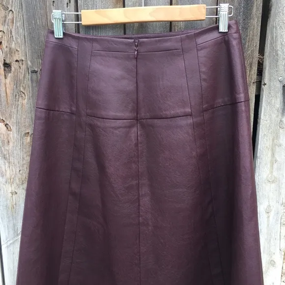 BCBGMaxAzria Vintage Y2K Faux Leather Midi Skirt Burgundy 4