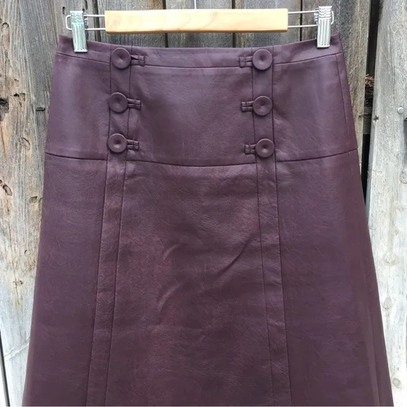 BCBGMaxAzria Vintage Y2K Faux Leather Midi Skirt Burgundy 4