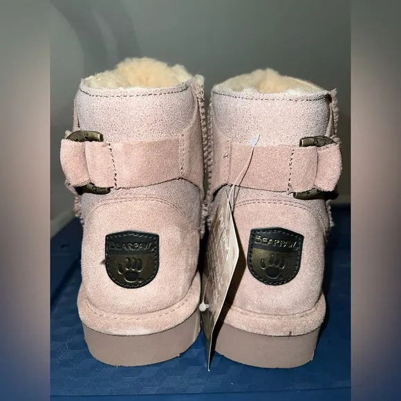 Bearpaw Betty Pull On Fur Lined Short Boots Size 8 Taupe Brown Tan NWT No Box
