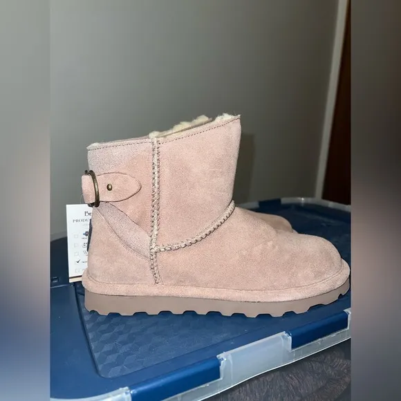 Bearpaw Betty Pull On Fur Lined Short Boots Size 8 Taupe Brown Tan NWT No Box