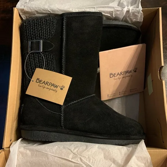 BEARPAW Boots! Black Suede! Stella! NIB! Size 10