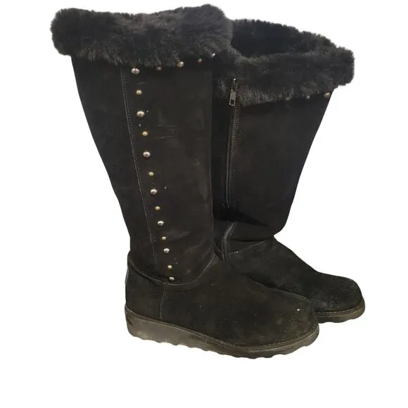 Bearpaw Dorothy Black size 9 faux fur trim studded boots