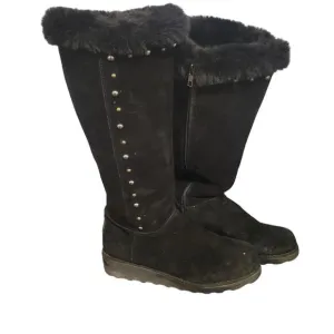 Bearpaw Dorothy Black size 9 faux fur trim studded boots