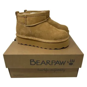 Bearpaw Retro Shorty Youth Faux Fur Platform Tan Boots Chestnut NEW
