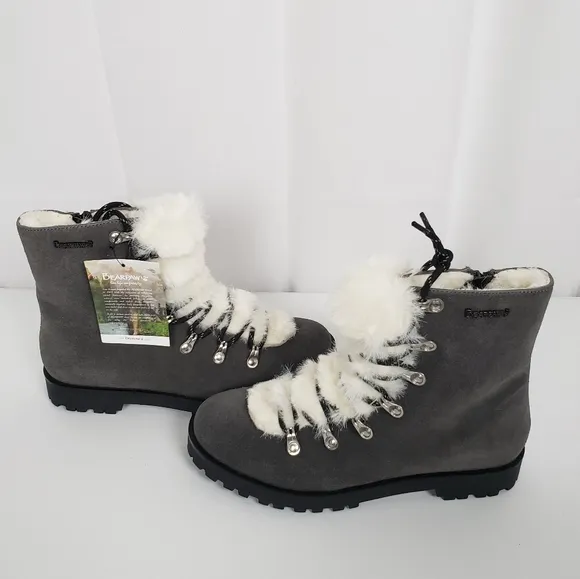 BearPaw Womens Vanna Gray Suade Faux Fur Lace up Boots Size 9
