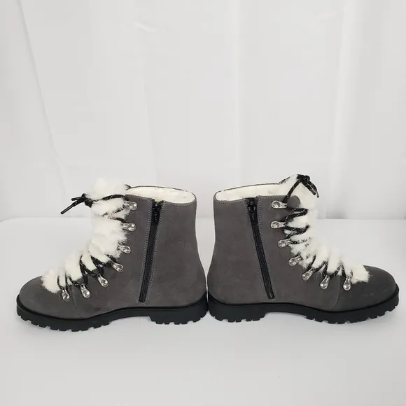 BearPaw Womens Vanna Gray Suade Faux Fur Lace up Boots Size 9