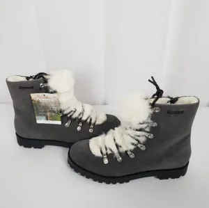 BearPaw Womens Vanna Gray Suade Faux Fur Lace up Boots Size 9