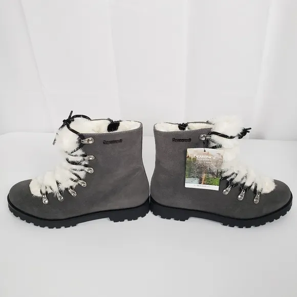 BearPaw Womens Vanna Gray Suade Faux Fur Lace up Boots Size 9