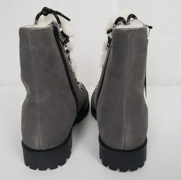 BearPaw Womens Vanna Gray Suade Faux Fur Lace up Boots Size 9