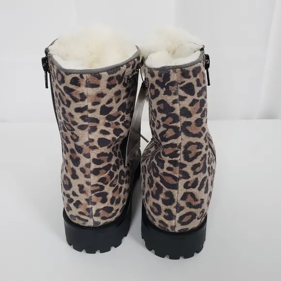 BearPaw Womens Vanna Suade Faux Fur Lace Up Leopard Print Boots Size 7