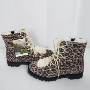 BearPaw Womens Vanna Suade Faux Fur Lace Up Leopard Print Boots Size 7