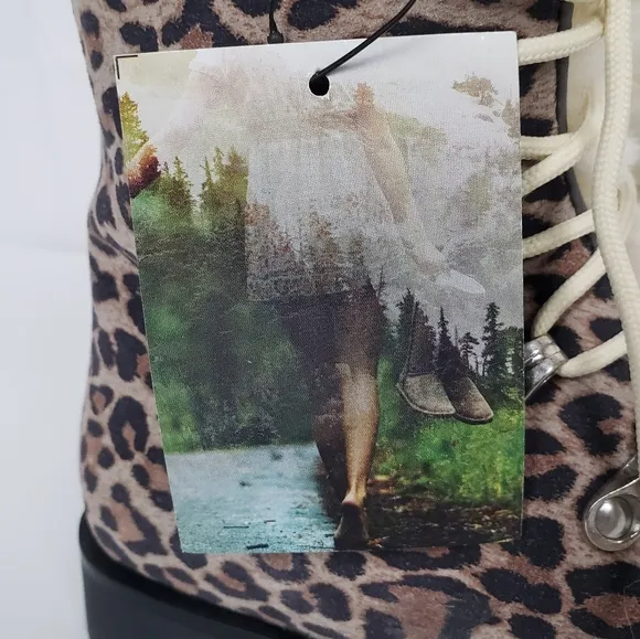 BearPaw Womens Vanna Suade Faux Fur Lace Up Leopard Print Boots Size 7