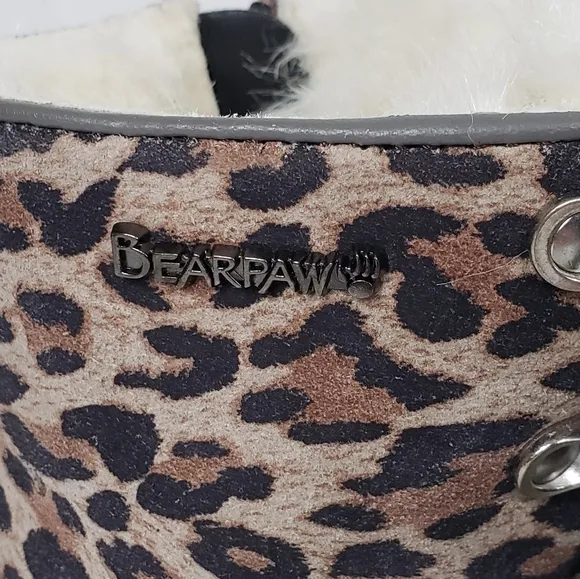 BearPaw Womens Vanna Suade Faux Fur Lace Up Leopard Print Boots Size 7