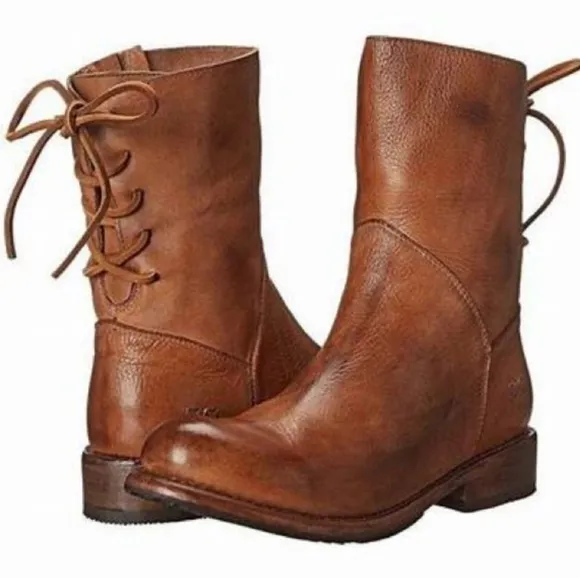 Bed Stu Cheshire Cobbler Serie Leather Rear Lace Up Boots In Tan Glove Size 8
