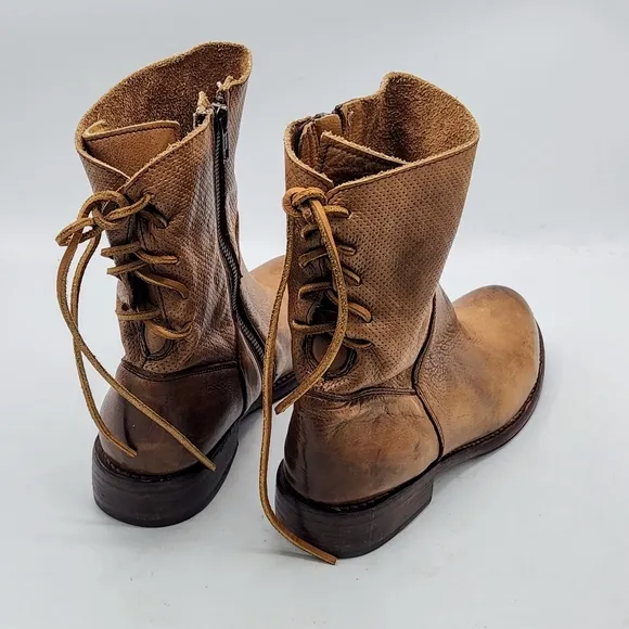 Bed Stu Cheshire Cobbler Serie Leather Rear Lace Up Boots In Tan Glove Size 8