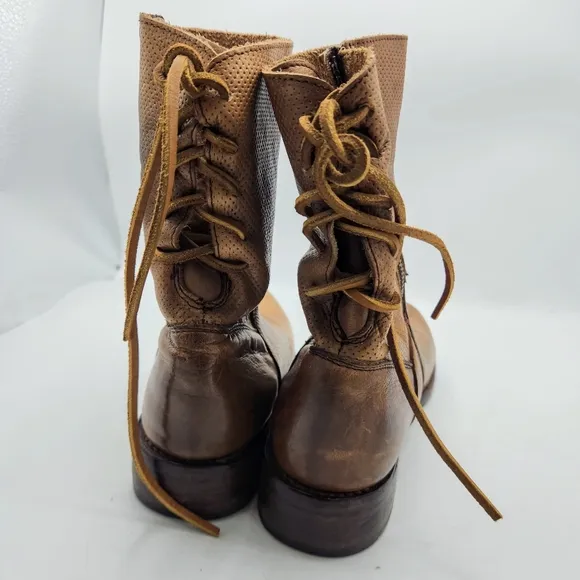 Bed Stu Cheshire Cobbler Serie Leather Rear Lace Up Boots In Tan Glove Size 8