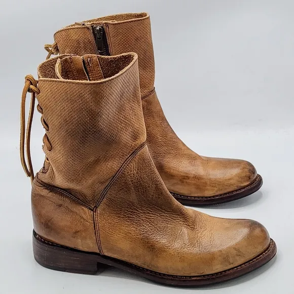Bed Stu Cheshire Cobbler Serie Leather Rear Lace Up Boots In Tan Glove Size 8