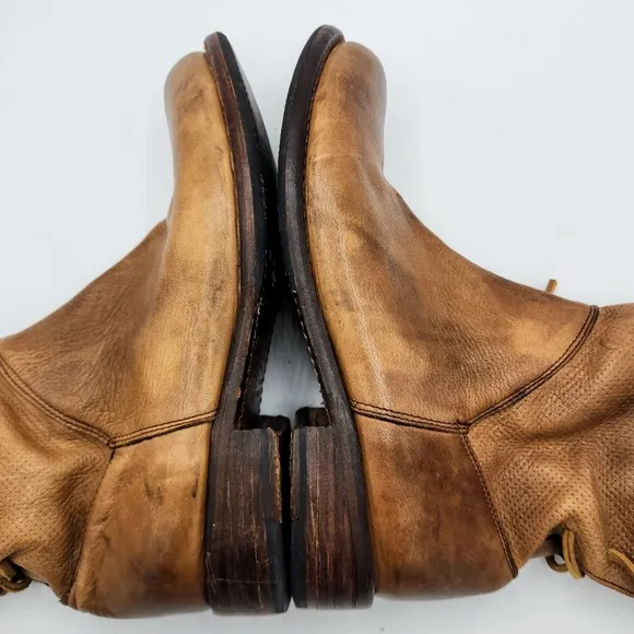 Bed Stu Cheshire Cobbler Serie Leather Rear Lace Up Boots In Tan Glove Size 8