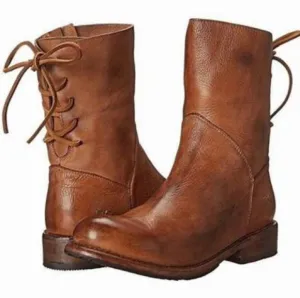 Bed Stu Cheshire Cobbler Serie Leather Rear Lace Up Boots In Tan Glove Size 8
