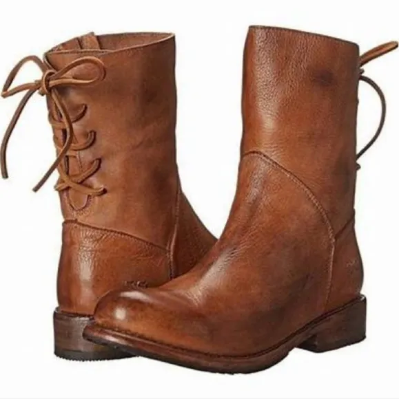 Bed Stu Cheshire Cobbler Serie Leather Rear Lace Up Boots In Tan Glove Size 8