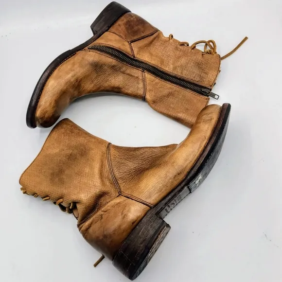 Bed Stu Cheshire Cobbler Serie Leather Rear Lace Up Boots In Tan Glove Size 8