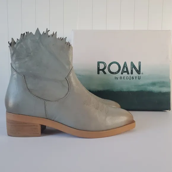 Bed Stu Roan Diabolical Ankle Boots Leather Alkaline Gray Sz 7 Western