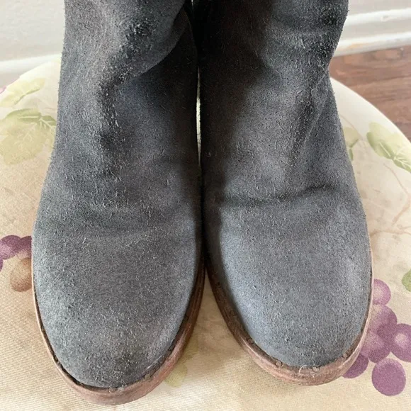 Beek Women's Grey Leather Eaglet Ankle Block Stacked Heels Boots Booties Size 9
