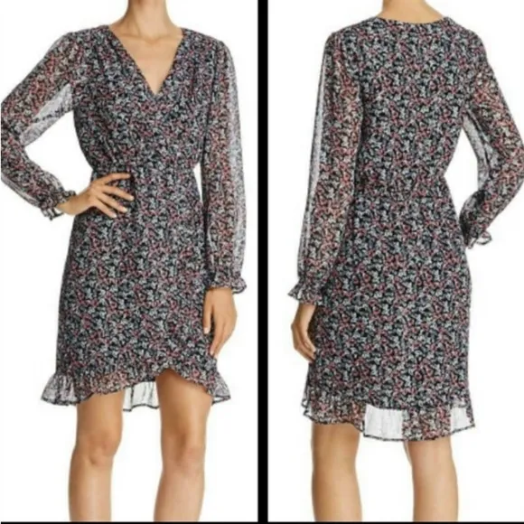 Beltaine Chiffon Floral Print Flounce Long Sleeve Dress Size Small